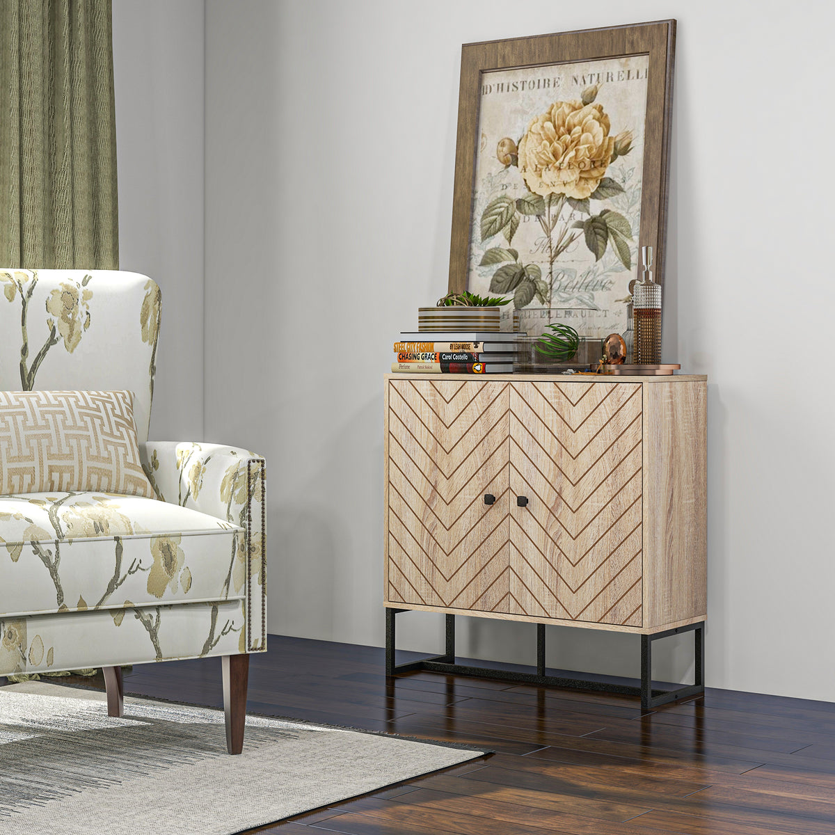 Buffet Cabinet with 2 Chevron Doors and Adjustable Shelf – 32"W x 32"H