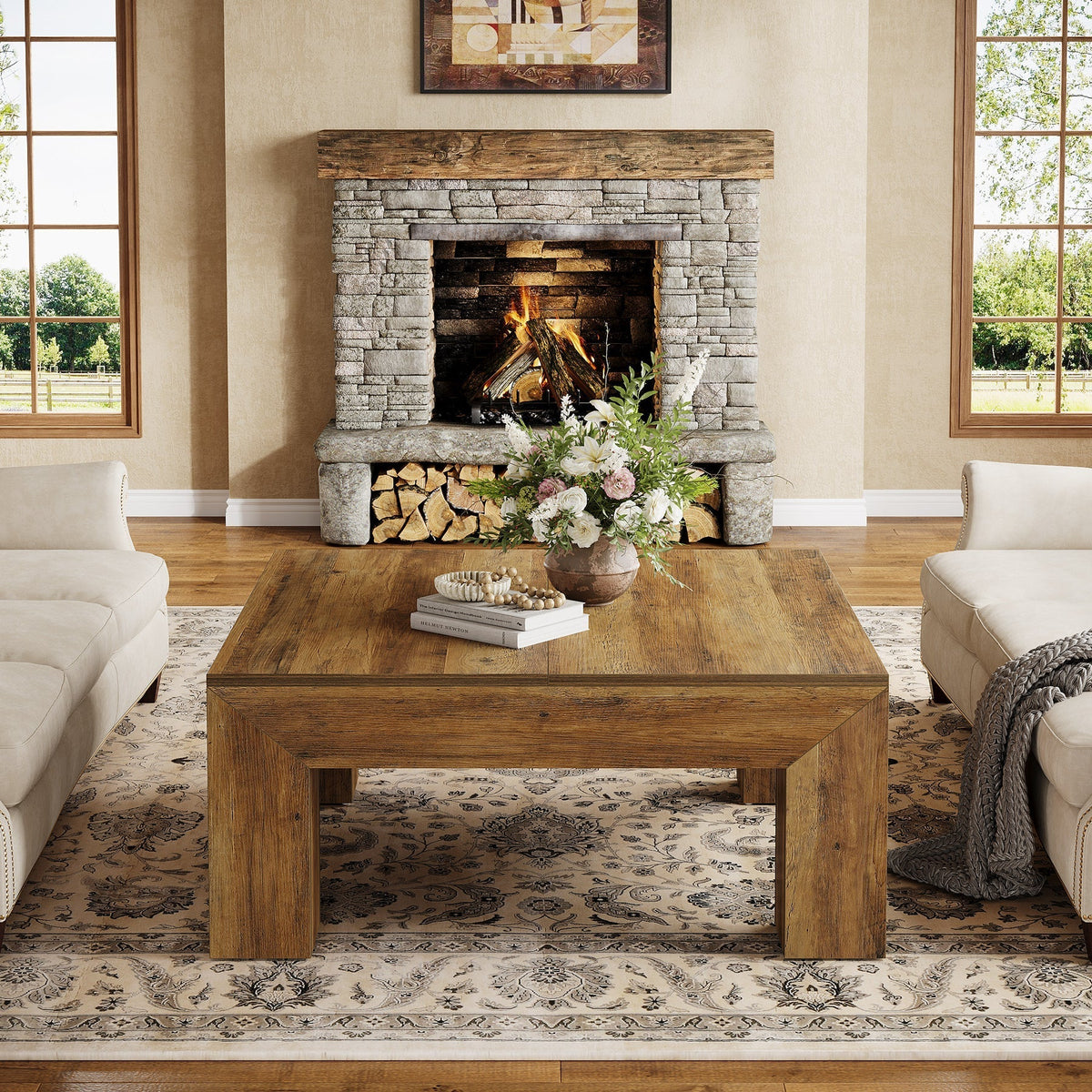 39" Coffee Table, Farmhouse Square Accent Center Cocktail Table