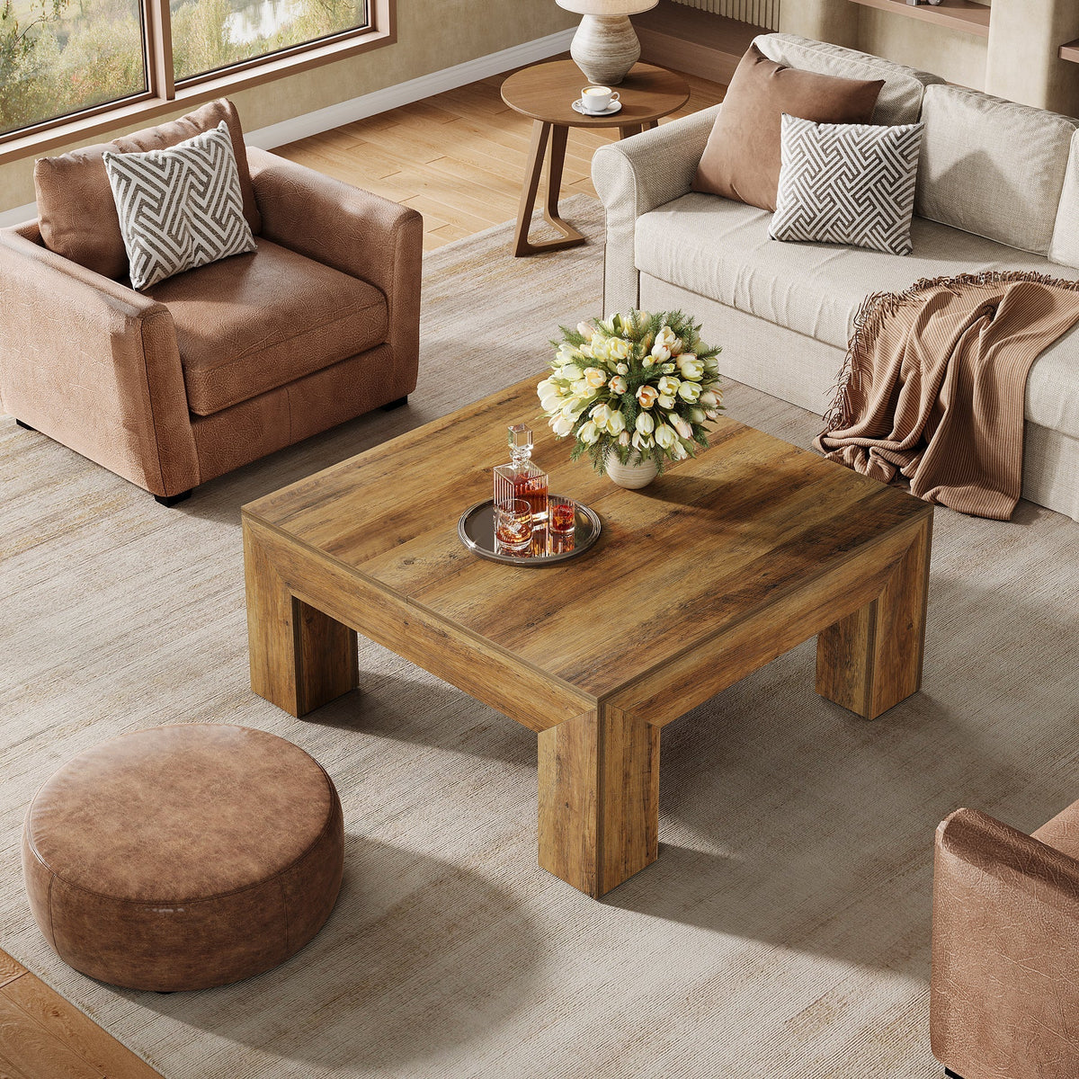 39" Coffee Table, Farmhouse Square Accent Center Cocktail Table
