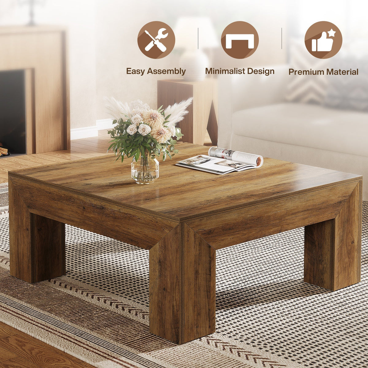 39" Coffee Table, Farmhouse Square Accent Center Cocktail Table
