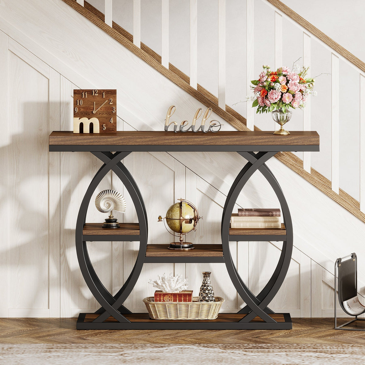 39" Console Table, 4-Tier Sofa Table Entryway Table with Storage Shelves