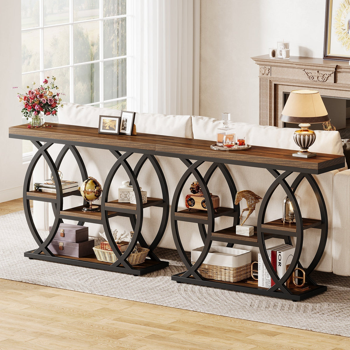39" Console Table, 4-Tier Sofa Table Entryway Table with Storage Shelves