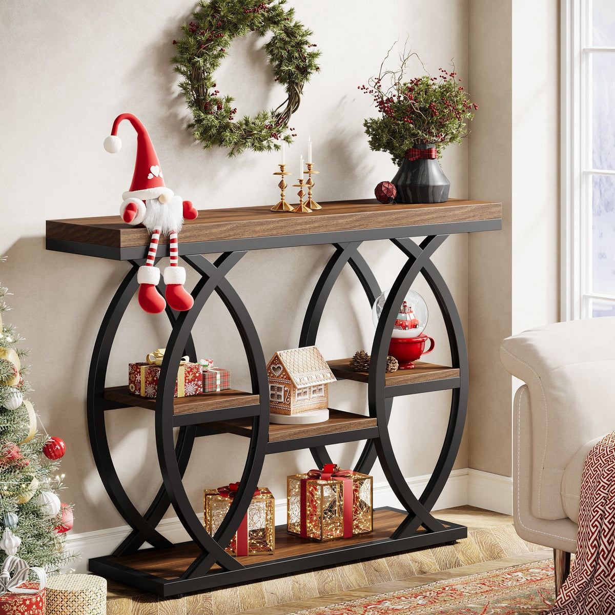 39" Console Table, 4-Tier Sofa Table Entryway Table with Storage Shelves