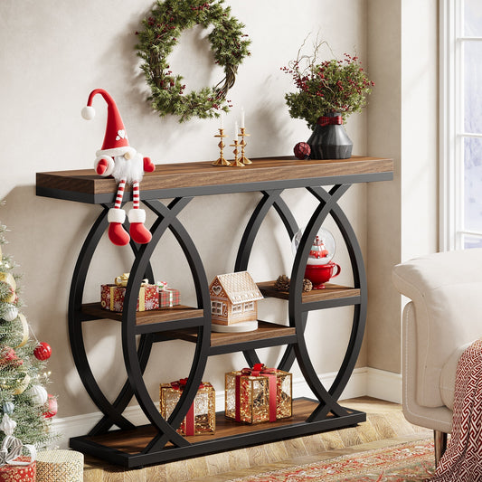 39" Console Table, 4-Tier Sofa Table Entryway Table with Storage Shelves