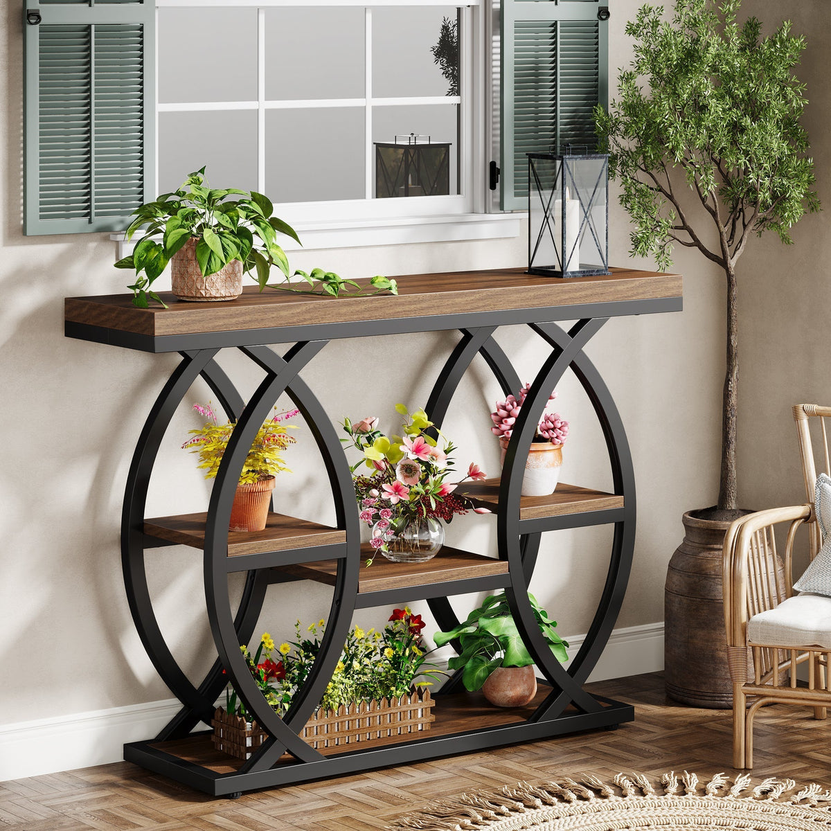 39" Console Table, 4-Tier Sofa Table Entryway Table with Storage Shelves