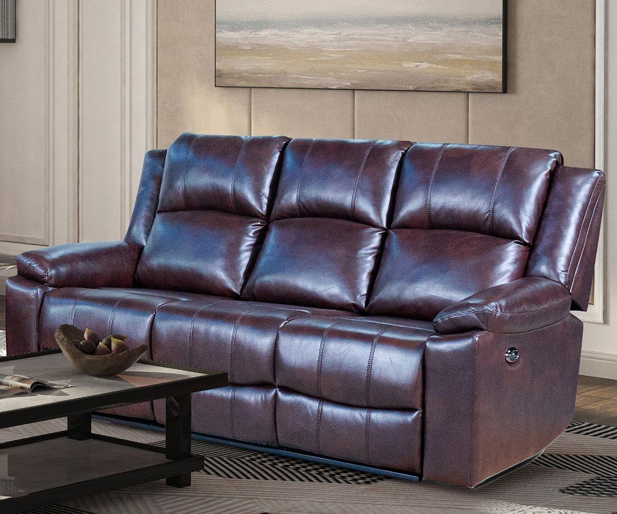 Brown Leathaire Power Recliner Sofa with Drop-Down Tray, Cupholders