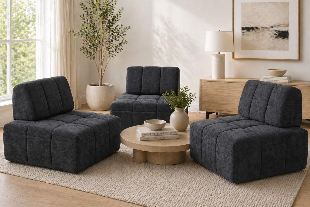 Upholstered Modular Armless Chair – Black