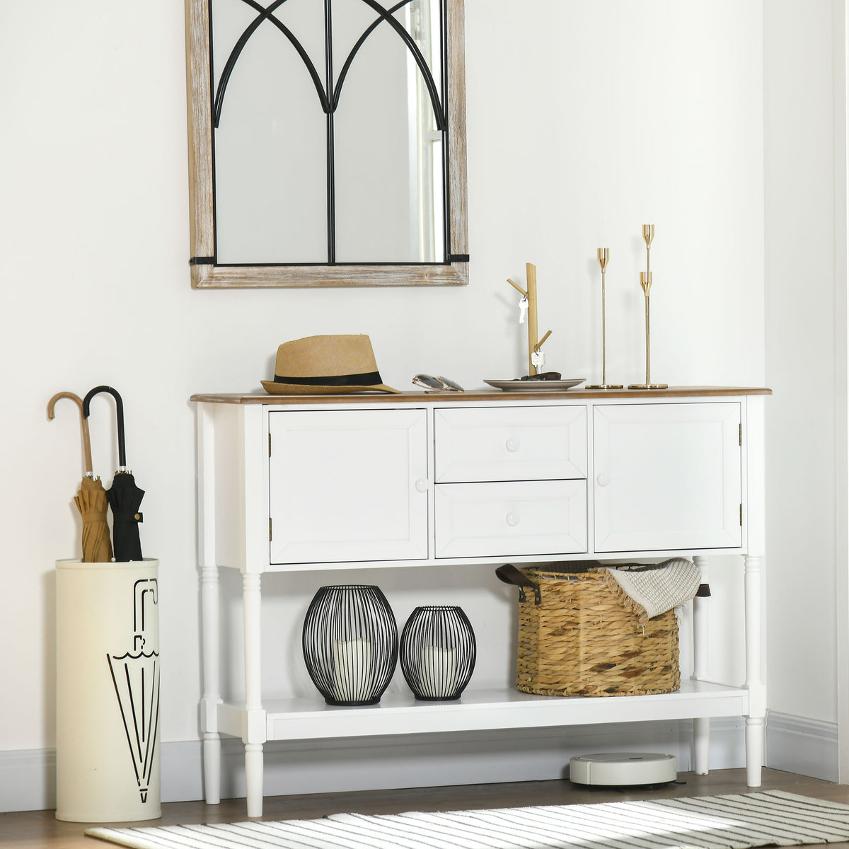 Vintage Console Table with 2 Drawers & Cabinets