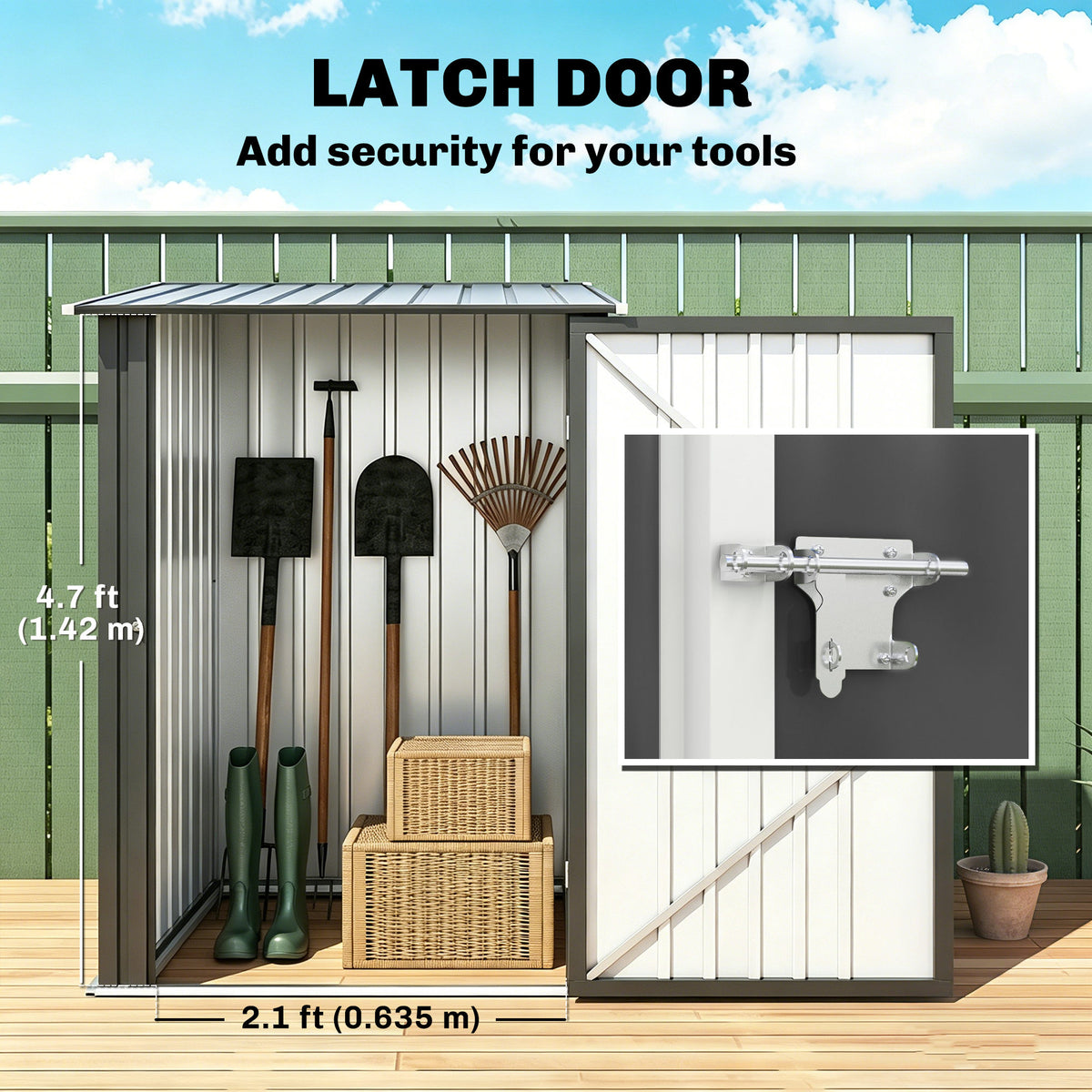 3.3' x 3.4' Lean-to Outdoor Garden Storage Shed, Galvanized Steel with Lockable Door for Patio – Dark Gray