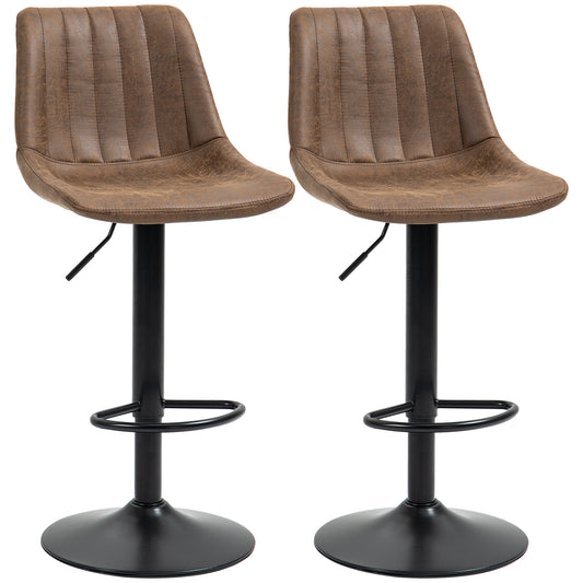 HOMCOM 2-Piece Adjustable Height Swivel Bar Stools with Footrest, Brown Leathaire