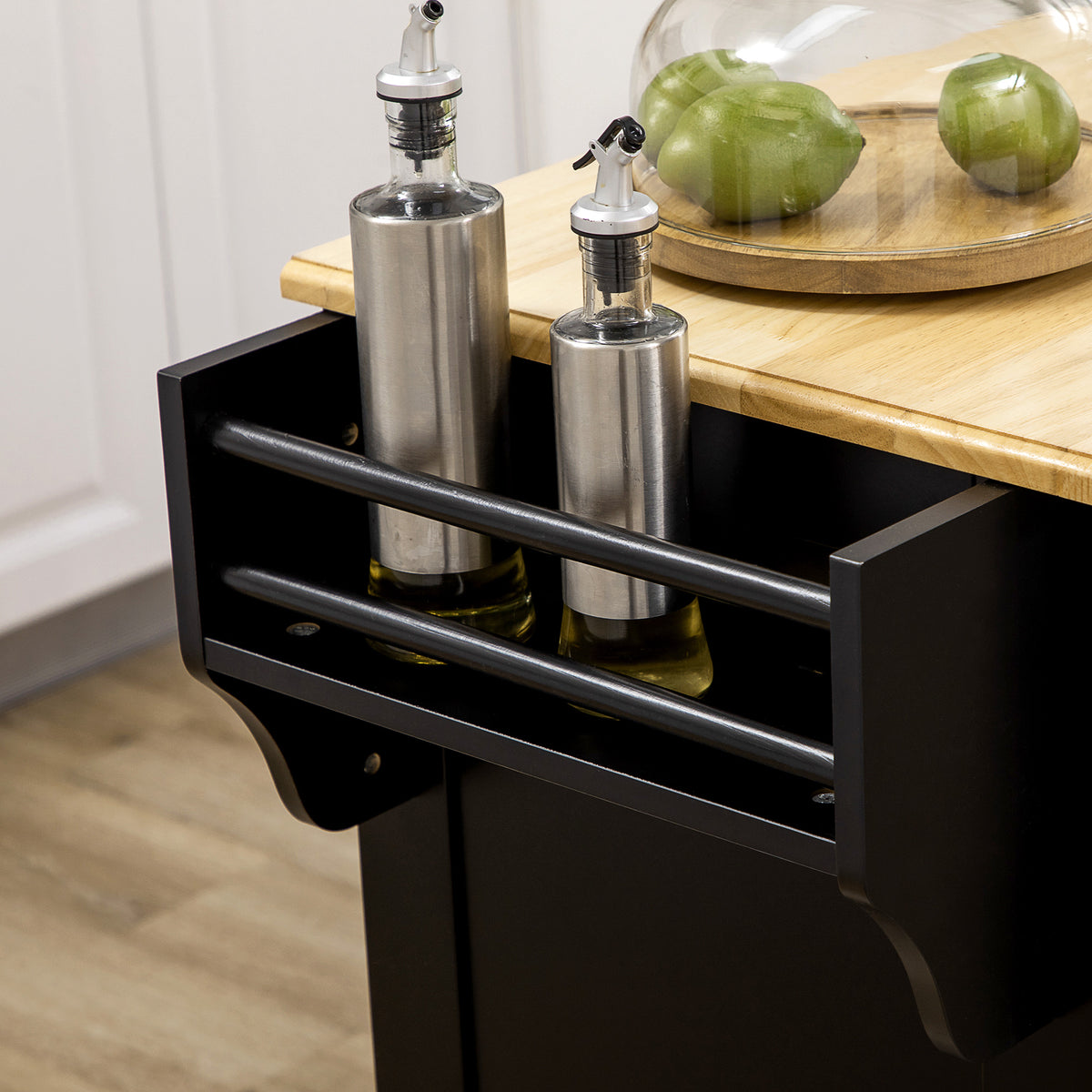 Rolling Kitchen Island with Rubberwood Top and Towel Rack – 43"W x 36"H