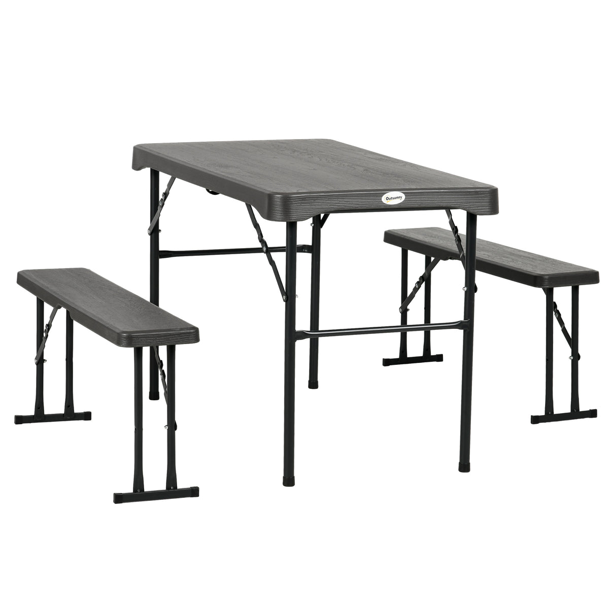 Folding Picnic Table with 2 Benches, 3-Piece Portable Outdoor Picnic Table Bench Set for 4, Patio Dining Table Set with Plastic Top, Steel Frame for Garden