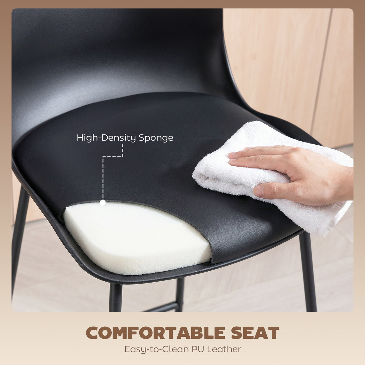 PU Leather Counter Height Kitchen Bar Stools, Set of 2
