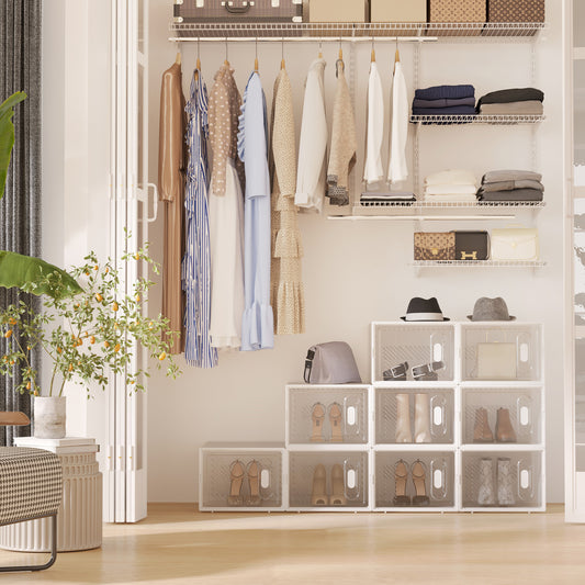 HOMCOM 18-Cube Modular Stackable Shoe Organizer Cabinet, Clear White, Entryway Hallway Closet