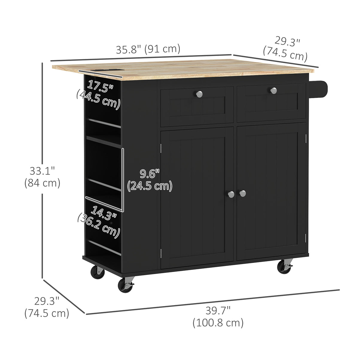 Kitchen Island with Power Outlet and Drop Leaf – 40"W x 33"H