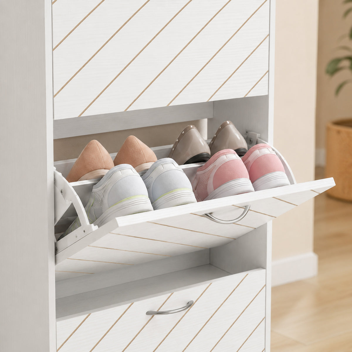 Shoe Storage Cabinet with 3 Flip Drawers – 22"W x 46"H