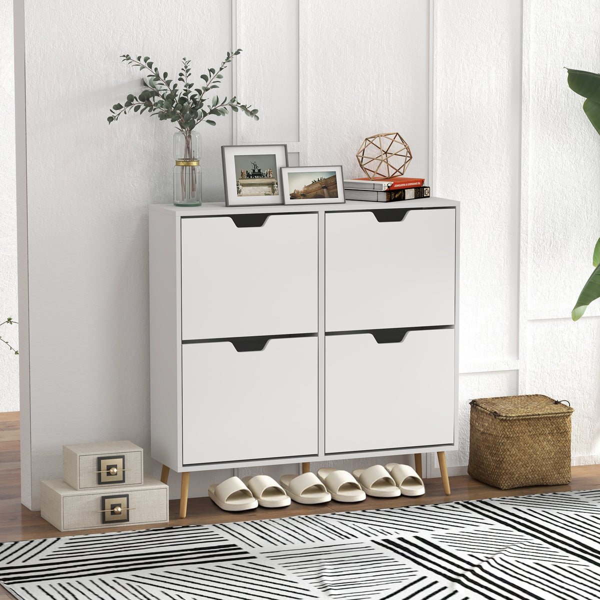 Shoe Storage Cabinet with 4 Flip Drawers and Adjustable Shelf – 37"W x 37"H