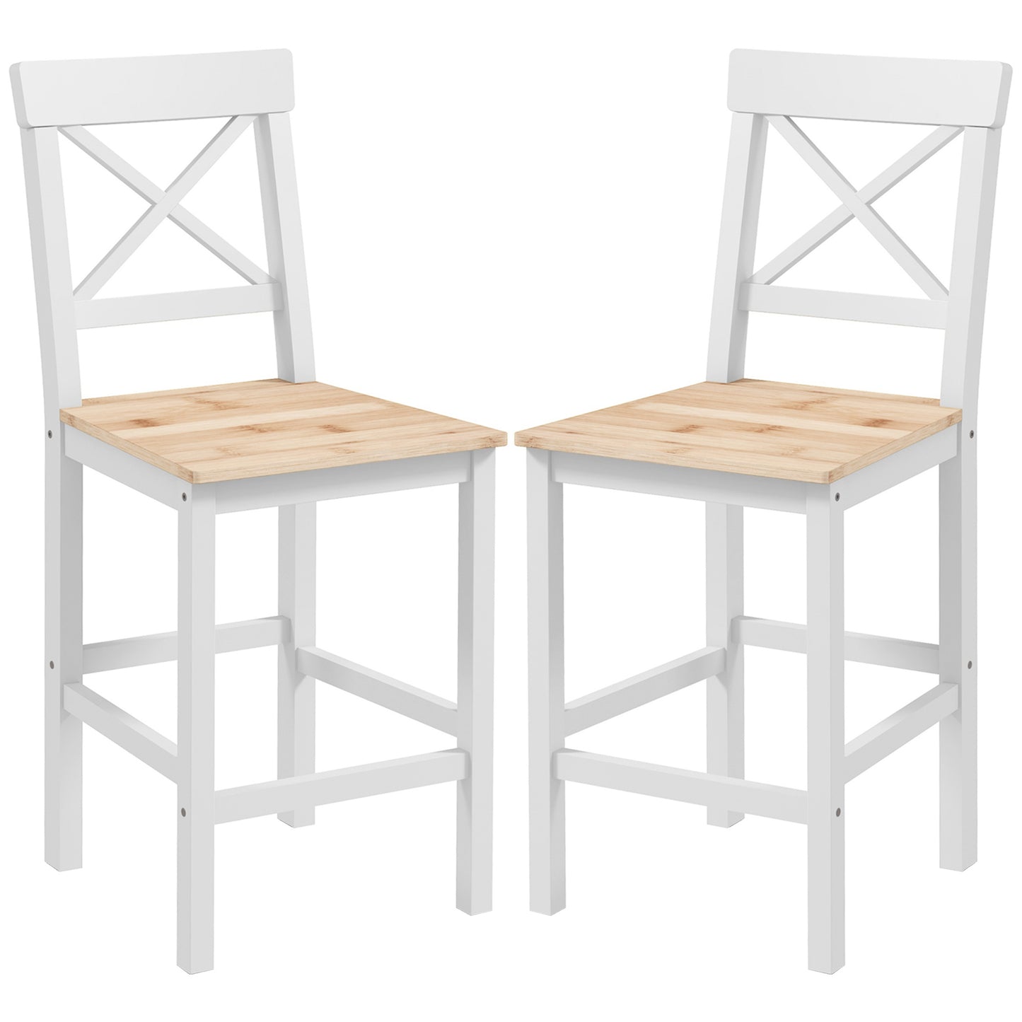 HOMCOM Set of 2 Farmhouse Solid Wood Counter Height Bar Stools