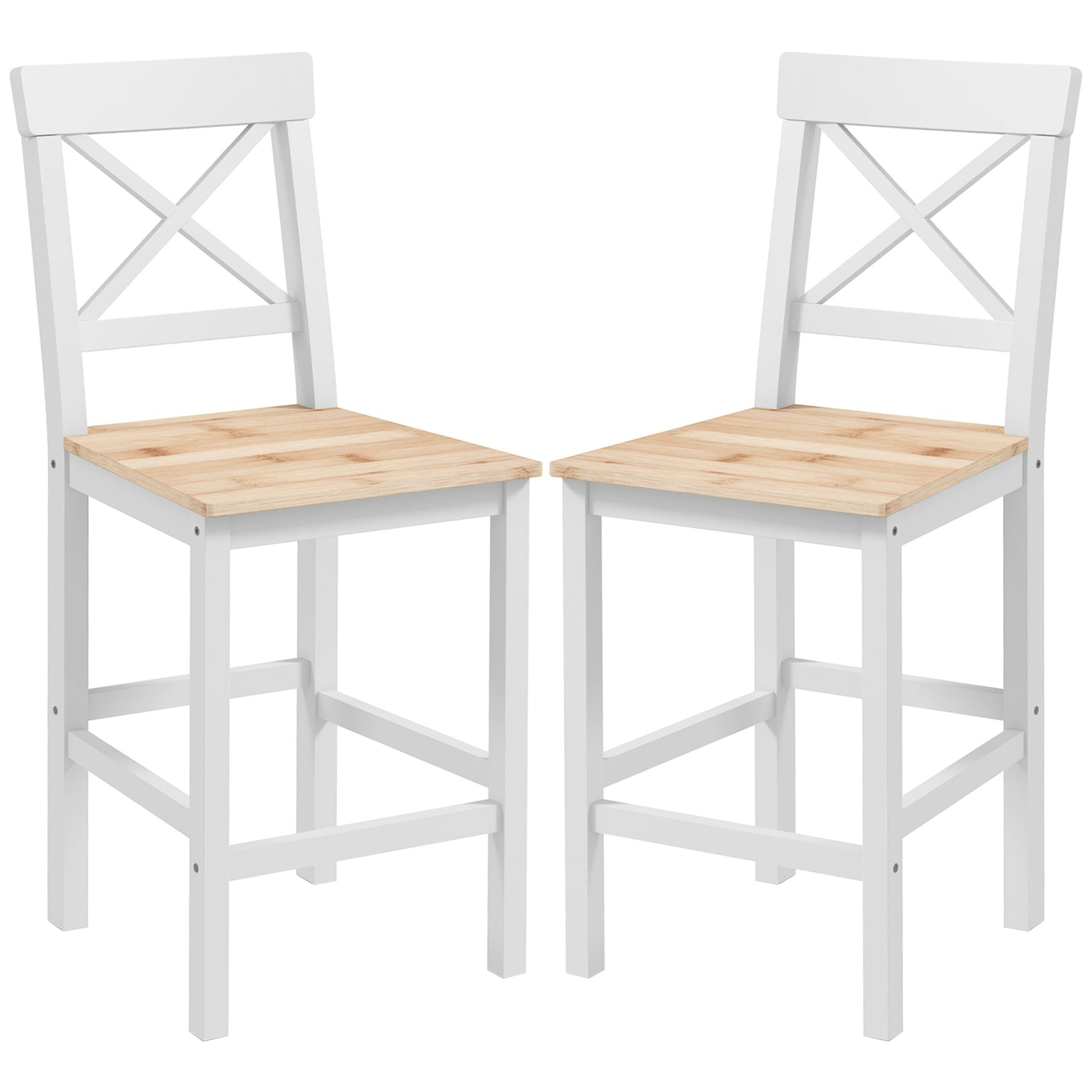 HOMCOM Set of 2 Farmhouse Solid Wood Counter Height Bar Stools