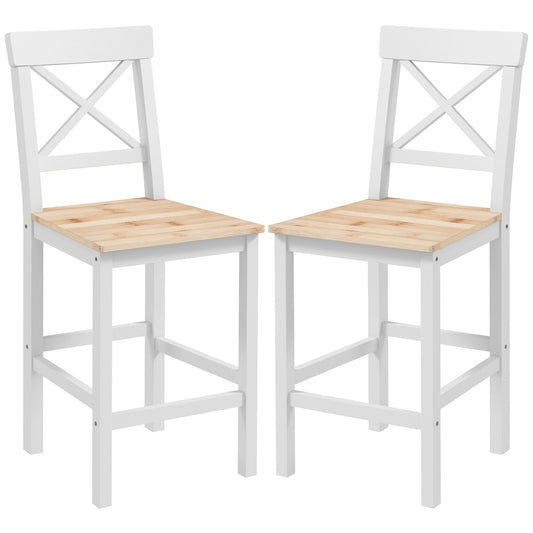 HOMCOM Set of 2 Farmhouse Solid Wood Counter Height Bar Stools