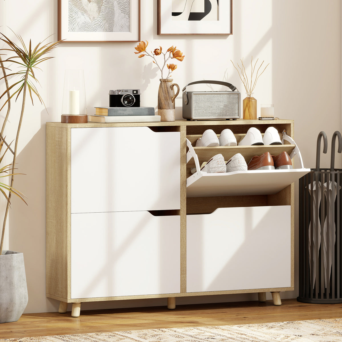 Narrow Shoe Cabinet with 4 Flip Drawers – 41"W x 34"H