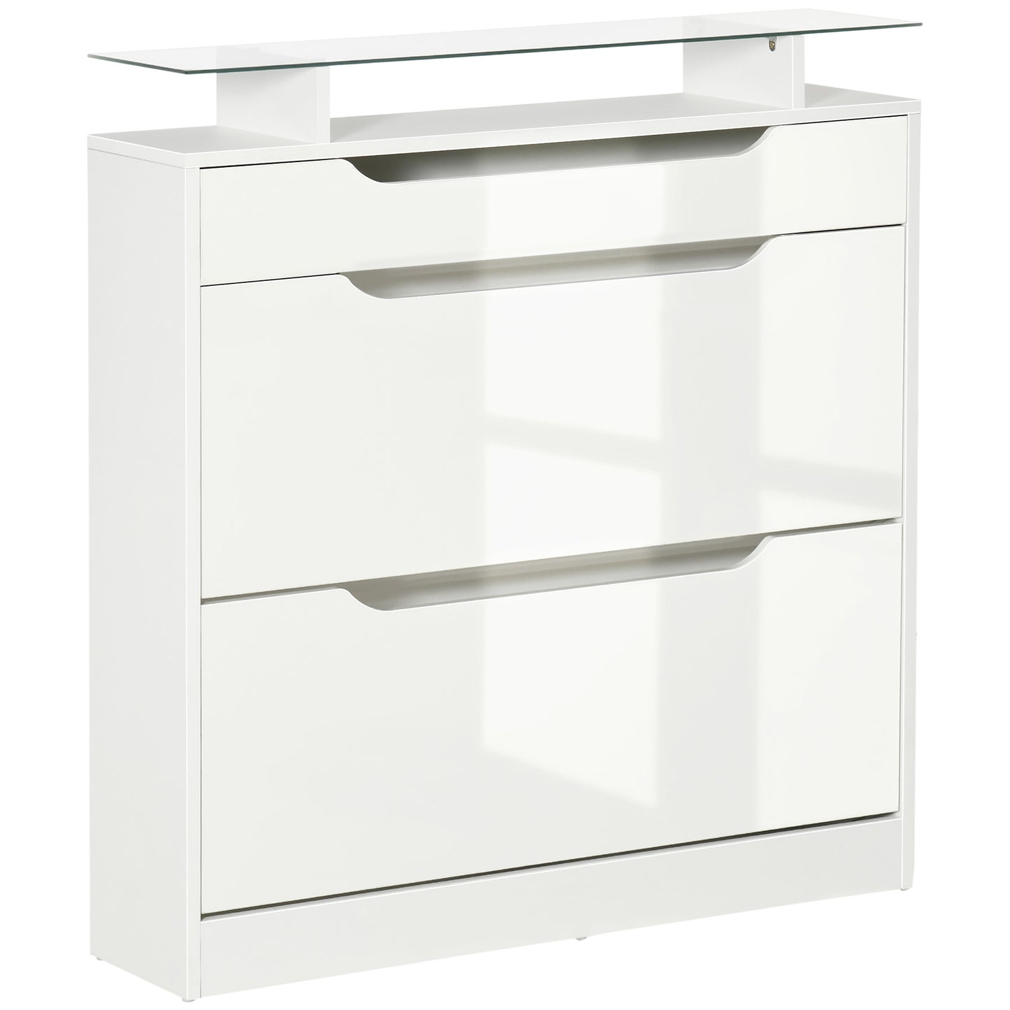 HOMCOM White High Gloss Shoe Cabinet with Adjustable Flip Drawers
