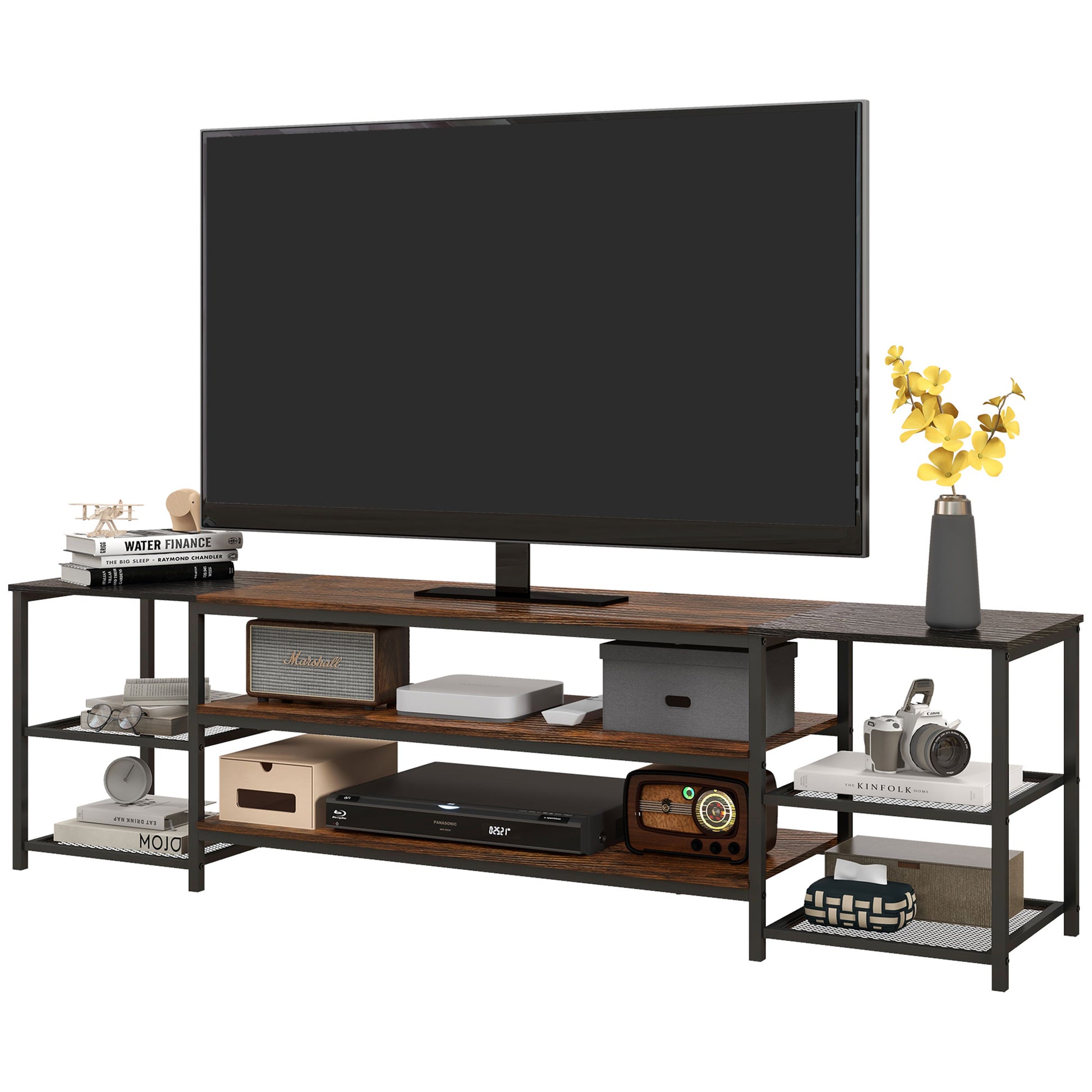 HOMCOM Industrial TV Stand for 80-inch TVs with Open Storage Shelves