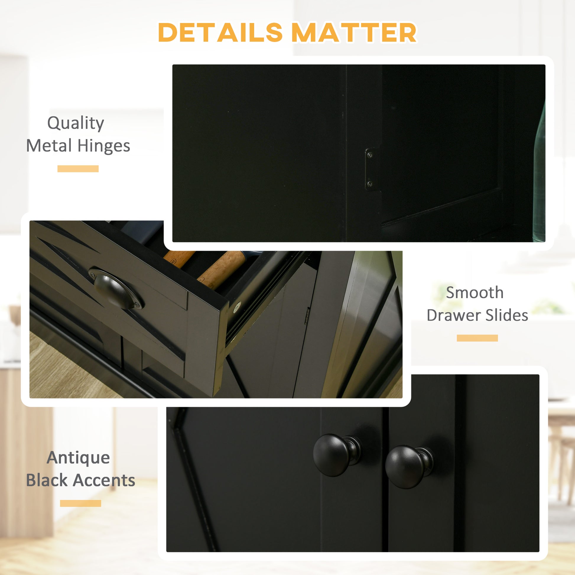 HOMCOM 72.5" Kitchen Pantry Cabinet 4 Doors Drawer Black