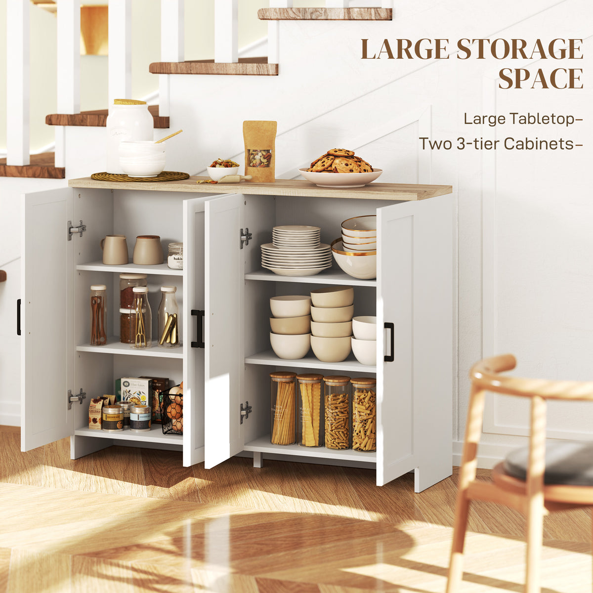Modern Kitchen Storage Cabinet with 4 Doors Adjustable Shelves – 47"W x 35"H
