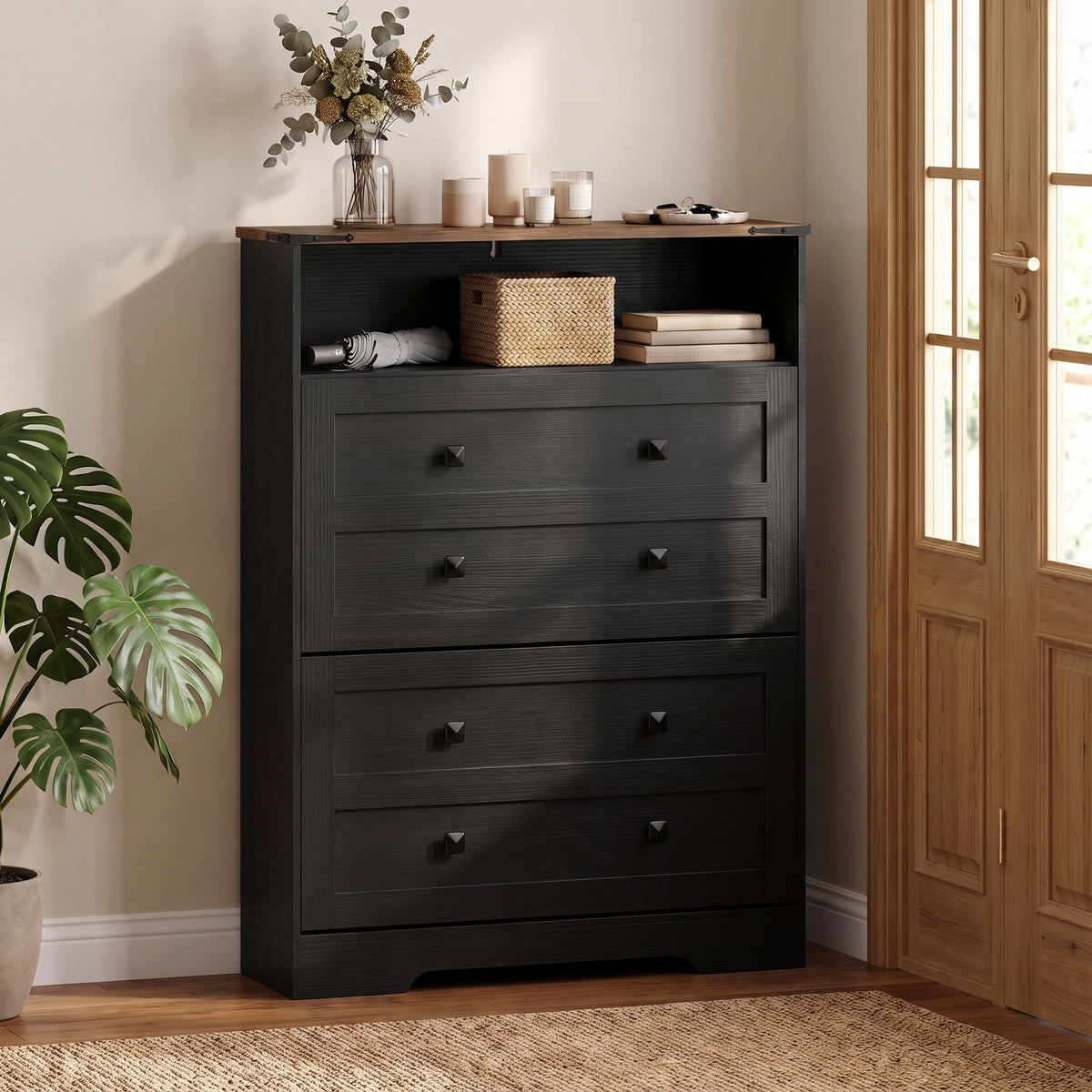Slim Entryway Shoe Cabinet with 2 Flip Drawers – 31"W x 43"H