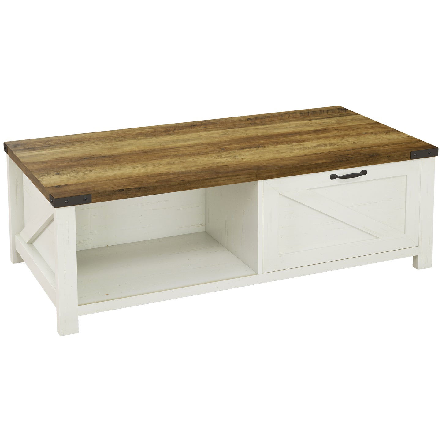 HOMCOM Industrial Farmhouse Coffee Table: Drawer, Open Storage, Modern Style