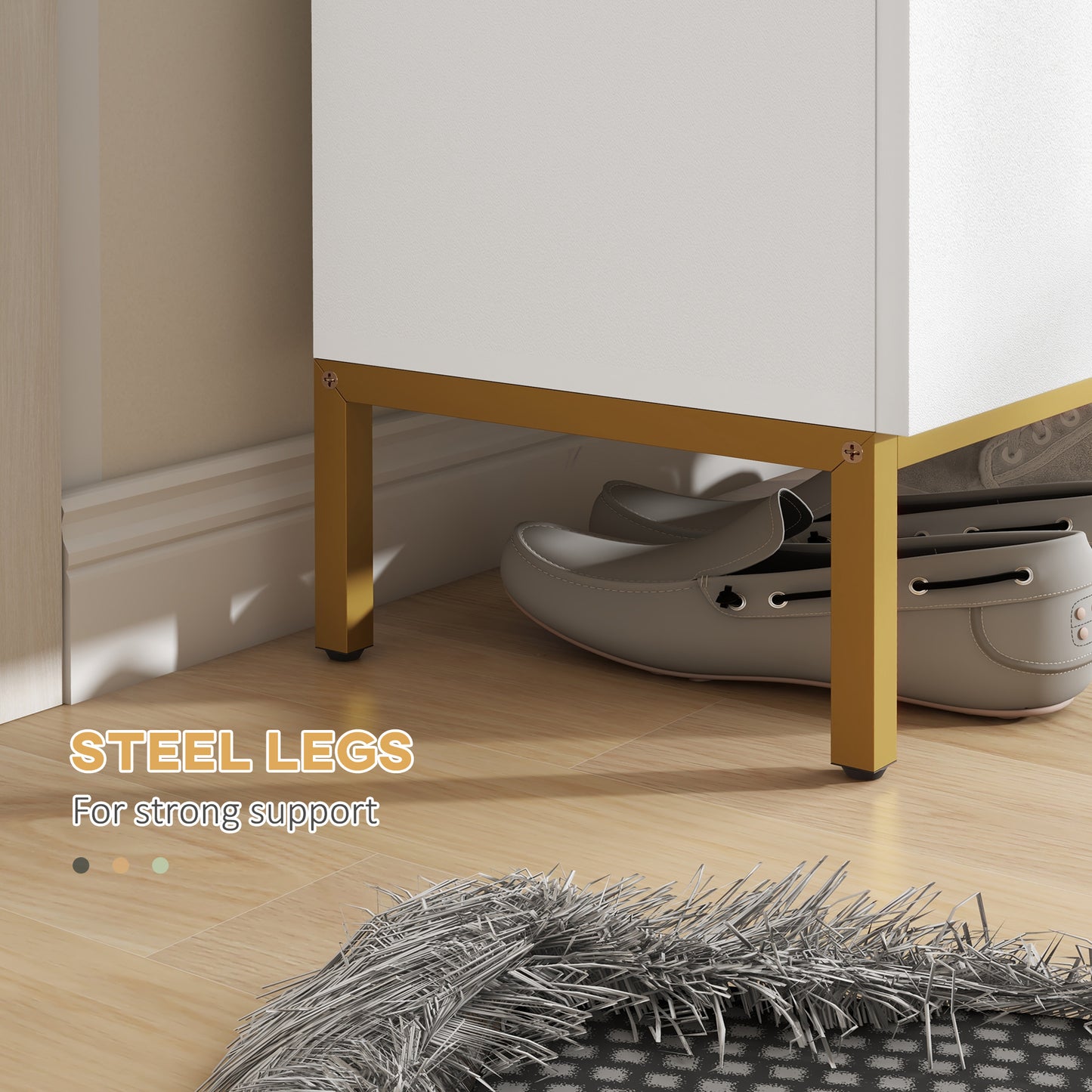 Narrow White Shoe Storage Cabinet: Adjustable Shelves, Soft-Close Hinges, 15-20 Pairs