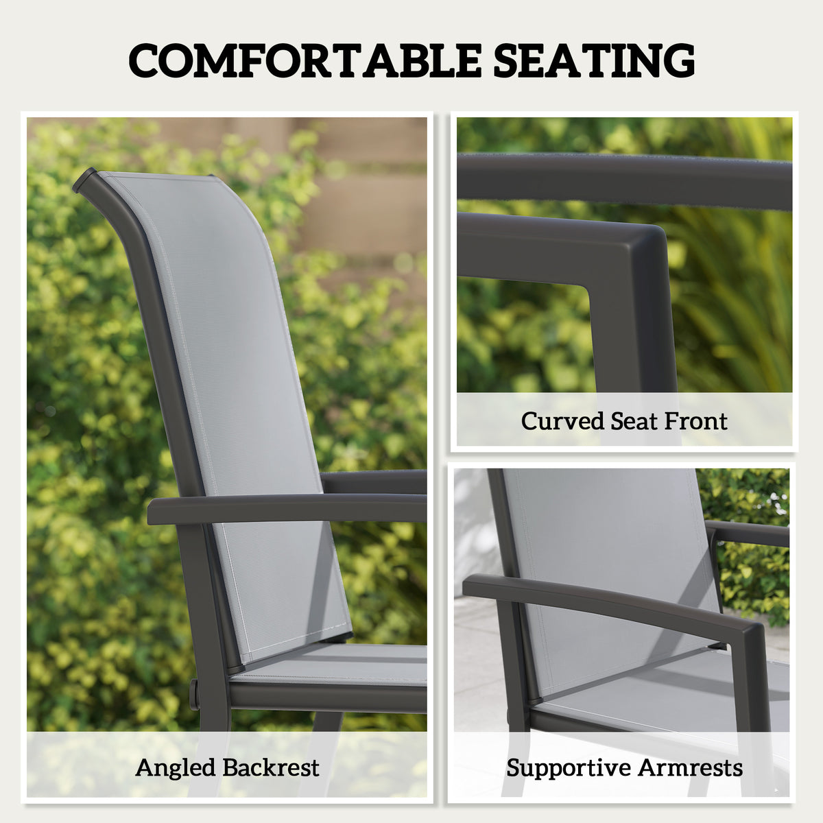 Stackable Patio Chairs Set of 4, Outdoor Dining Chairs with All Weather Breathable Mesh and Armrests