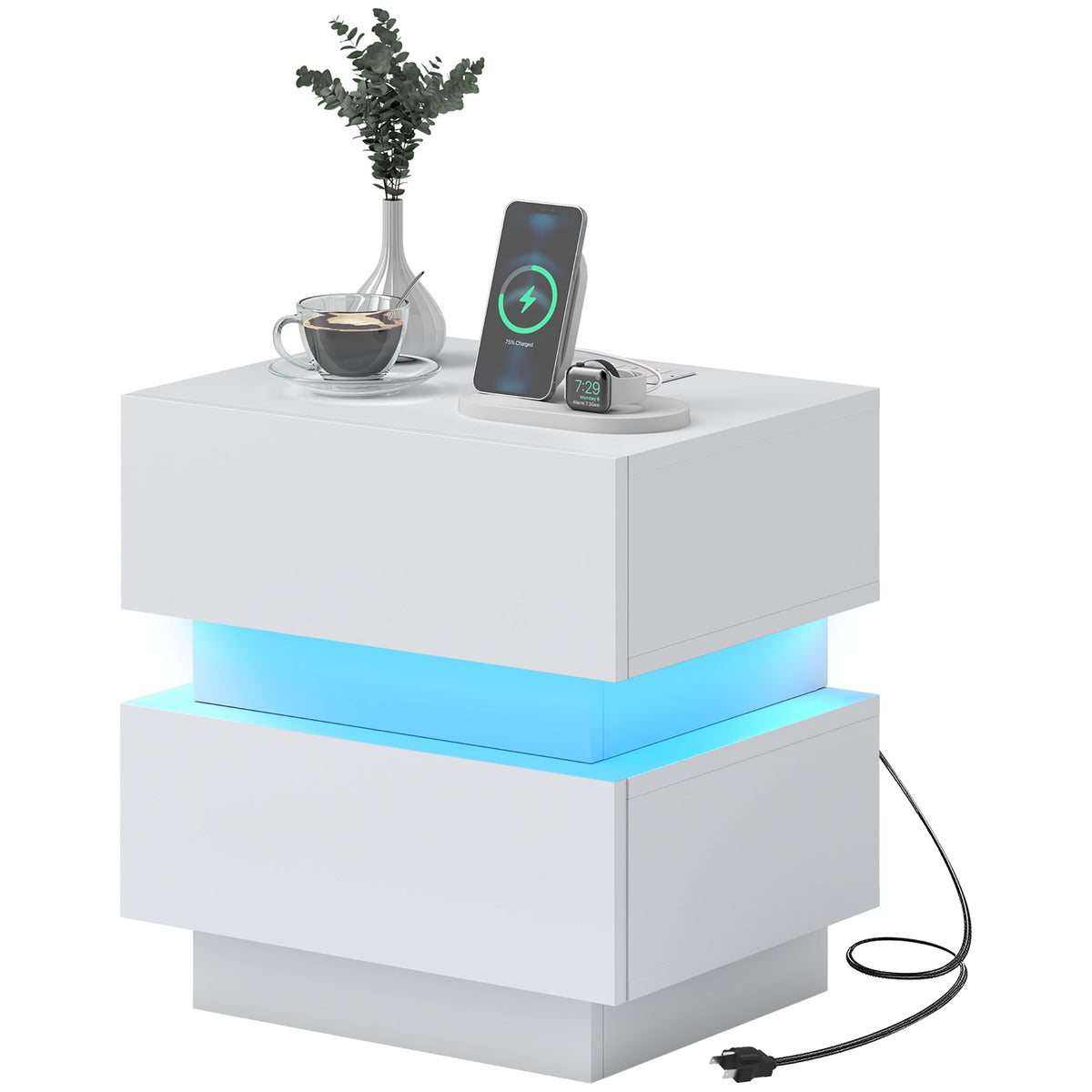 Nightstand with Charging Station and LED Light – 18"W x 18"H