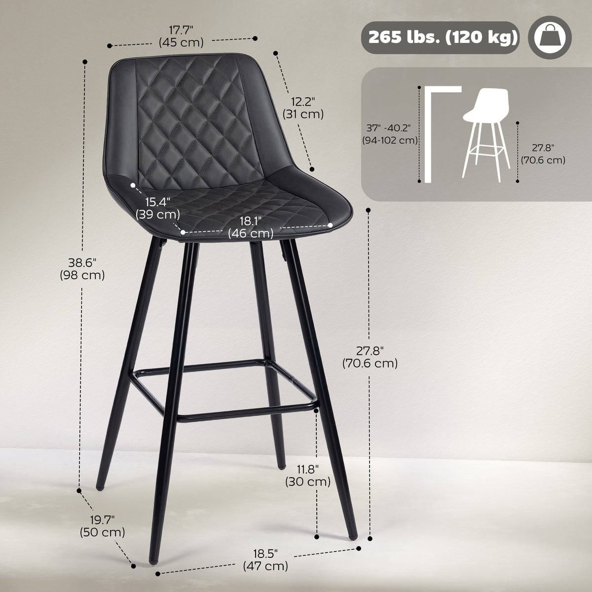PU Leather 27.75" Counter Height Bar Chairs with Metal Legs, Set of 2