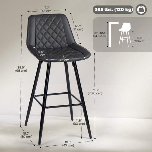 PU Leather 27.75" Counter Height Bar Chairs with Metal Legs, Set of 2