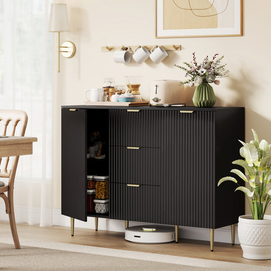 Sideboard Buffet Cabinet with 3 Drawers and Adjustable Shelves – 47"W x 35"H