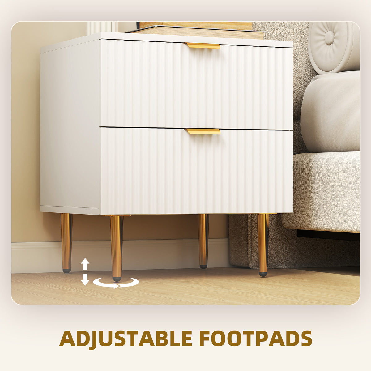 Modern 2-Drawer Nightstands with Metal Legs, Set of 2 – 19"W x 22"H