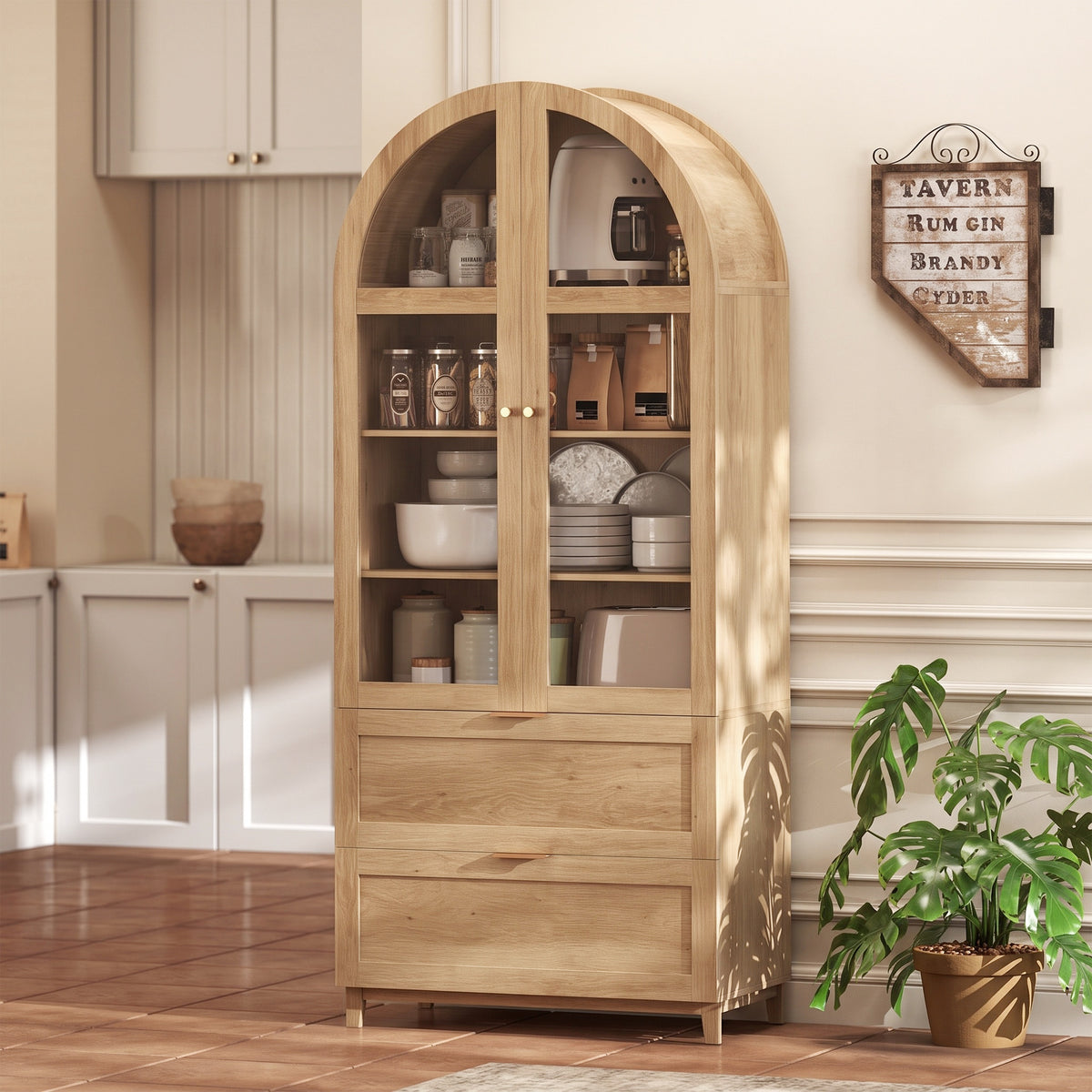 Farmhouse Kitchen Storage Cabinet with 2 Drawers – 31"W x 71"H