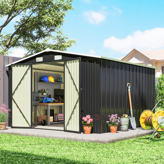 10' x 10' Metal Shed, Heavy Duty Outdoor Storage Shed with 4 Vents and Lockable Double Doors