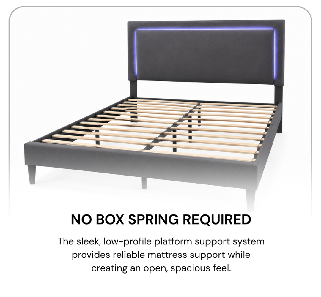 Modern Linen Platform Bed Adjustable LED Headboard T2104