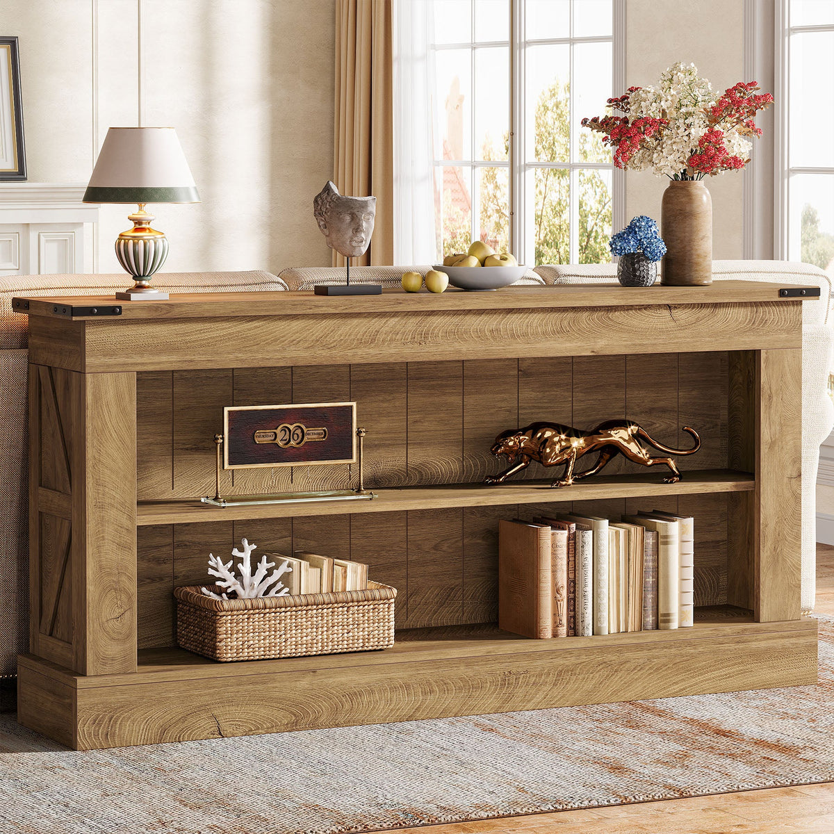 63" Console Table, Long Entryway Table Sofa Table With Storage