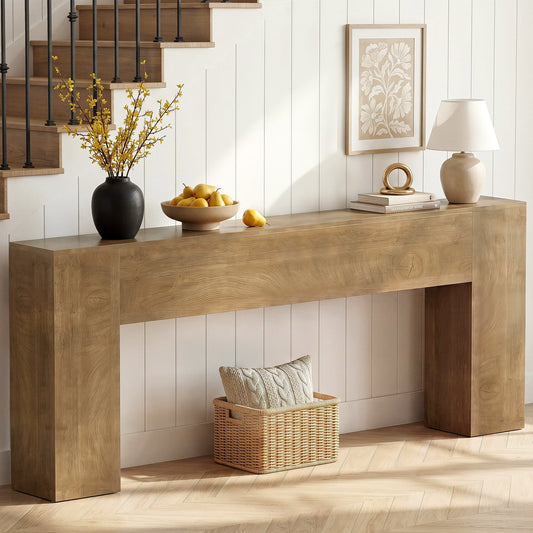 79" Console Table, Farmhouse Sofa Table with Double Pedestal Base for Entryway