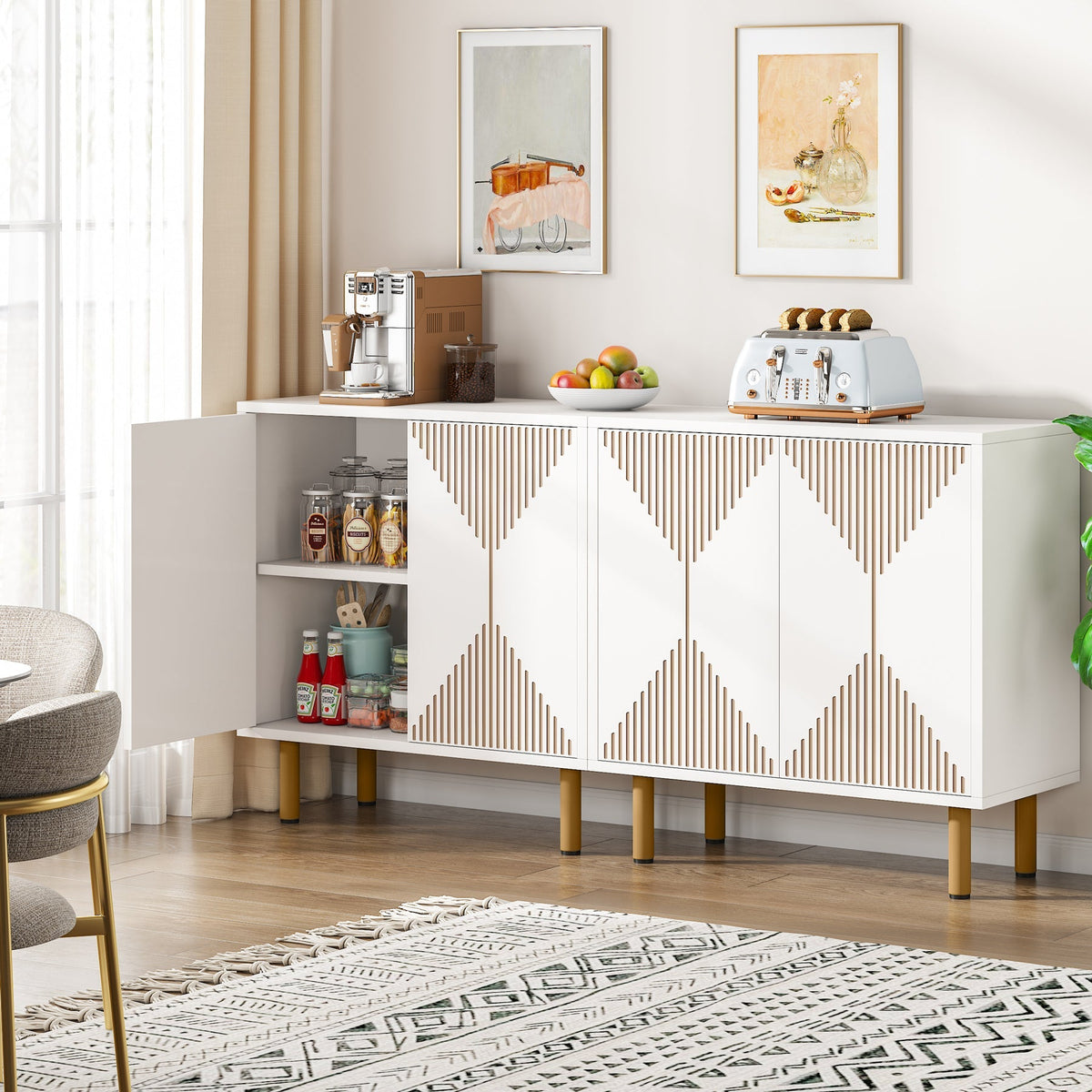 Modern Sideboard Buffet, 59" Wood Storage Cabinet with Doors