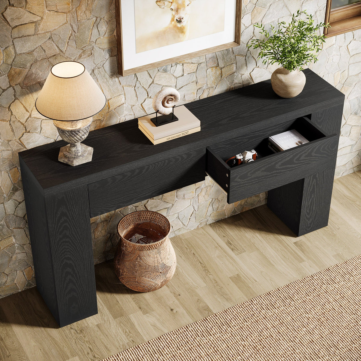 63" Console Table, Rustic Sofa Hallway Table with Drawers