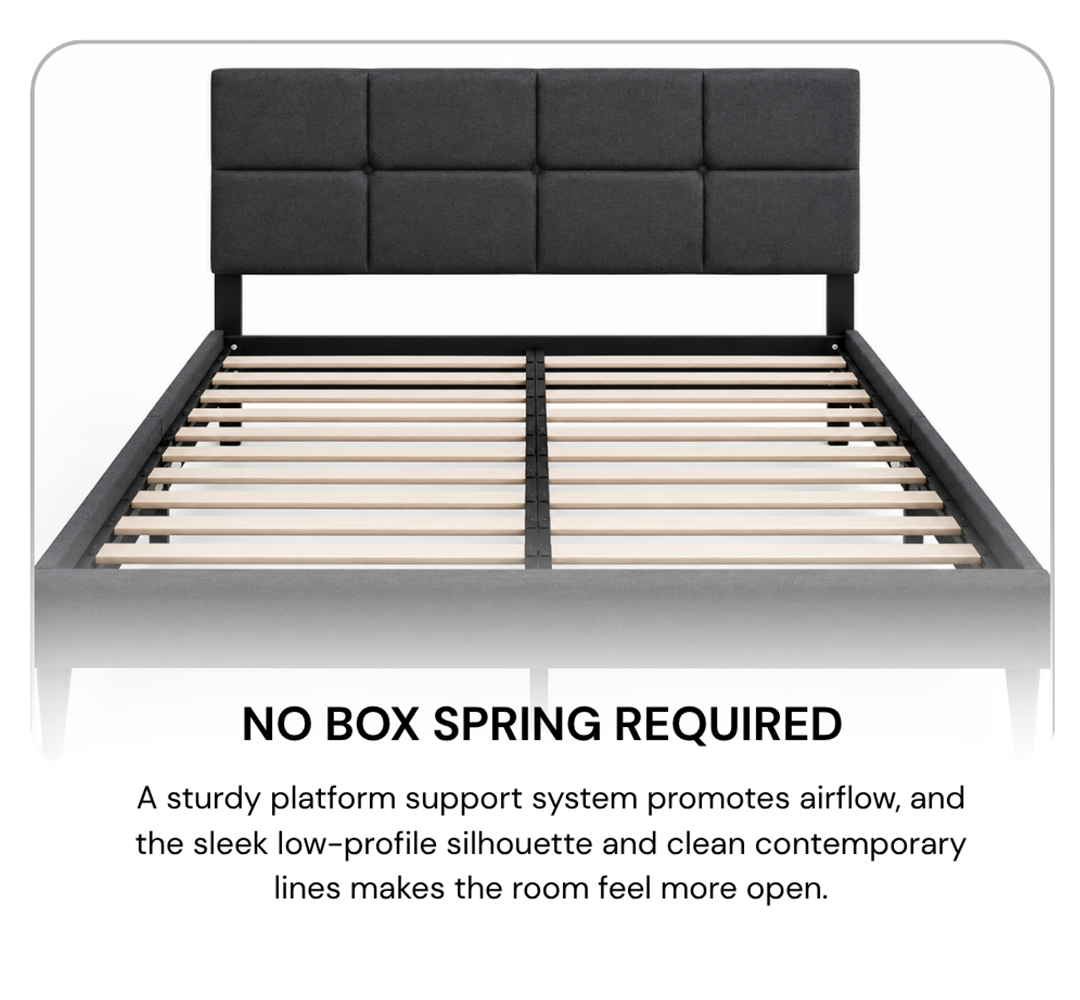 Titus T2102 Modern Linen Upholstered Platform Bed Frame