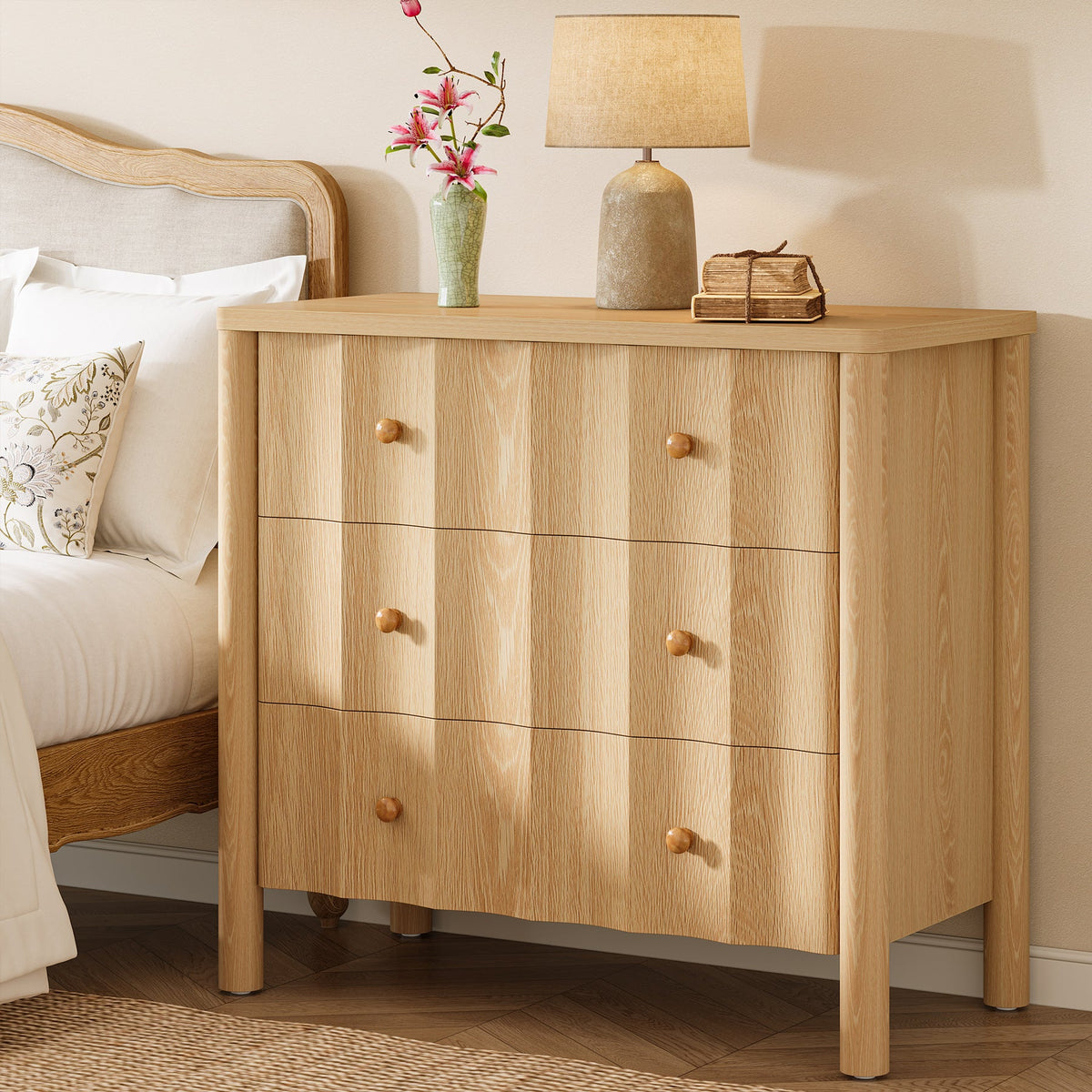 31.5" Nightstand with 3 Drawers, Oversized Bedside Table for Bedroom