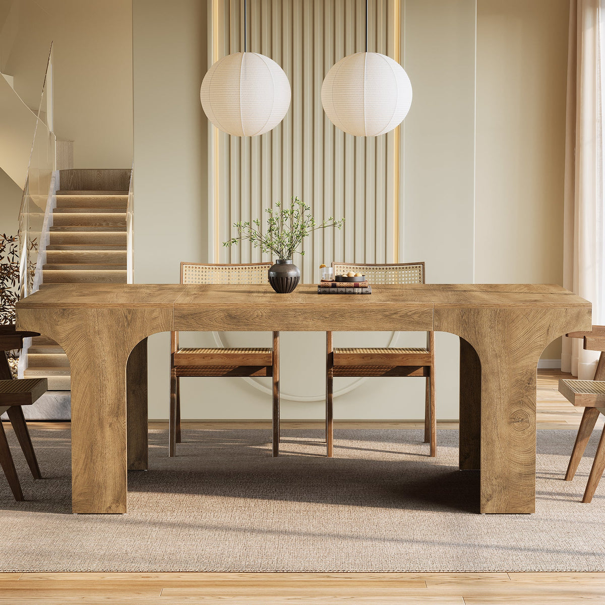 Farmhouse Dining Table, 70.87" Rectangular Kitchen Dining Table for 6-8 People