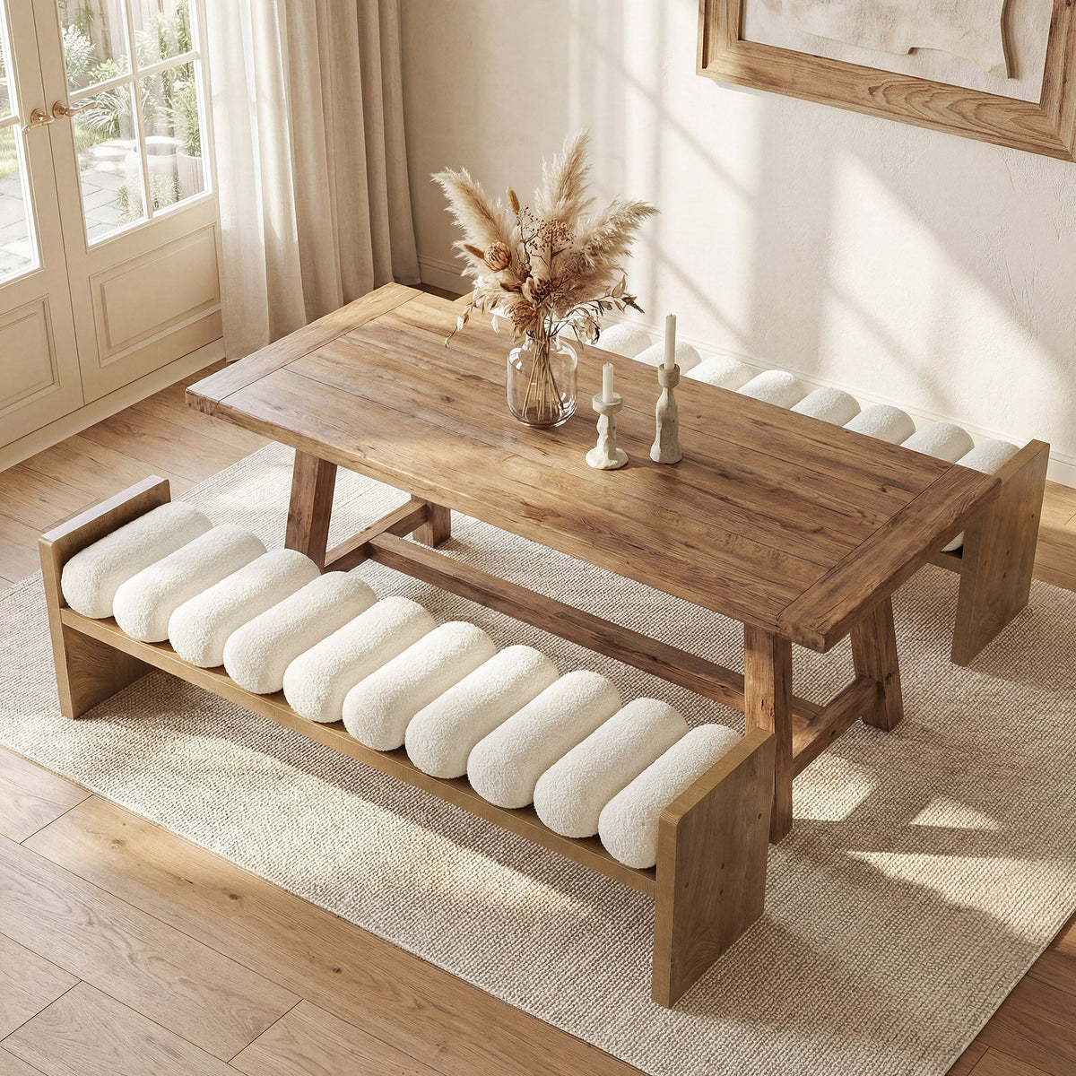 59'' Dining Bench, Upholstered Fabric Kitchen Bench for Dining Room(Removable Cushion)