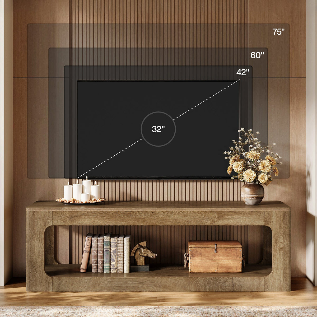 63" TV Stand, 2-Tier Entertainment Center for 55/60/65/75-Inch TVs
